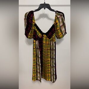 Forever 21 reworked plaid puff sleeve mini dress